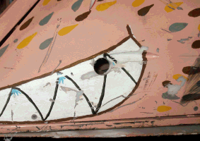 Hole cut in front side panel to give access to the gas bottle tap