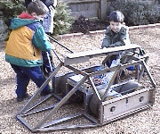 The kids and the hog after the batteries had been exhausted during testing